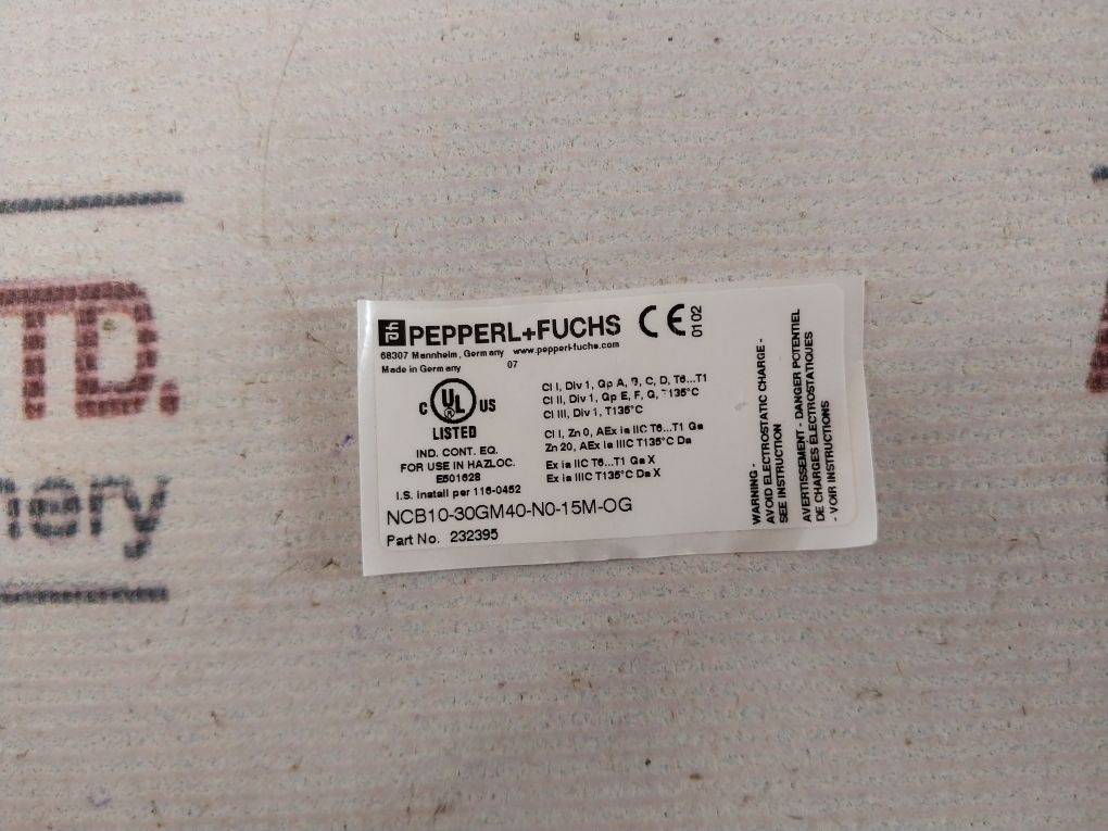 Pepperl+Fuchs Ncb10-30Gm40-n0-15M-og Inductive Namur Sensor With 15M Cable