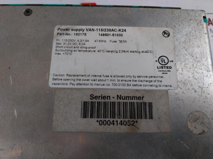 Pepperl+Fuchs Van-115/230Ac-k24 Power Supply Module 115/230V; 4.2/1.9A 47-63Hz