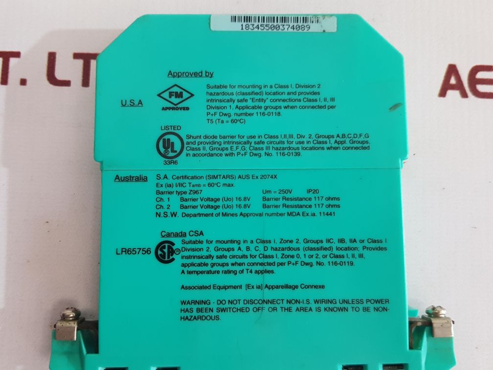 Pepperl + Fuchs Z-series Z967 Safe Snap Barrier