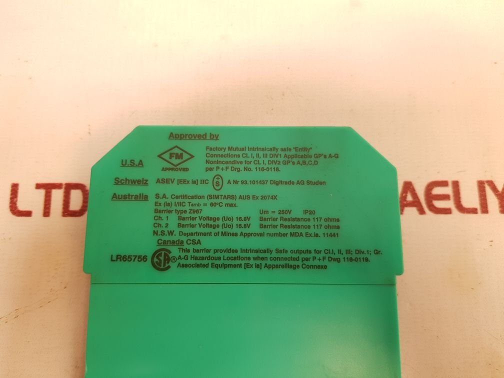 Pepperl+Fuchs Z967 Safe Snap Barrier 71860 250V 16.8V 60 C - Aeliya Marine Tech