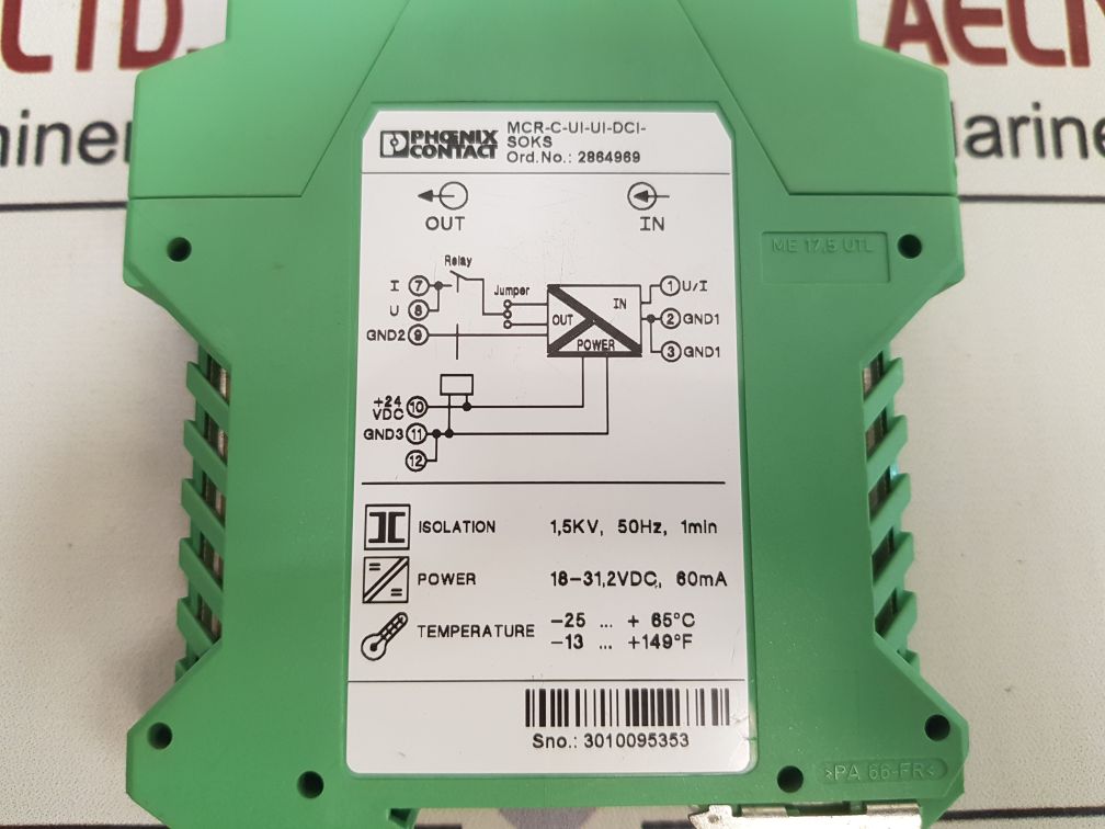 Phoenix Contact Mcr-c-ui-ui-dci-soks Signal Conditioner 2864969 Power 18-31.2Vdc, 60Ma