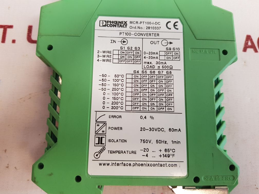 Phoenix Contact Mcr-pt100-i-dc Temperature Transmitter