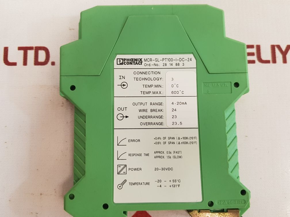 Phoenix Contact Mcr-sl-pt100-i-dc-24 Temperature Transducer 28 14 88 3