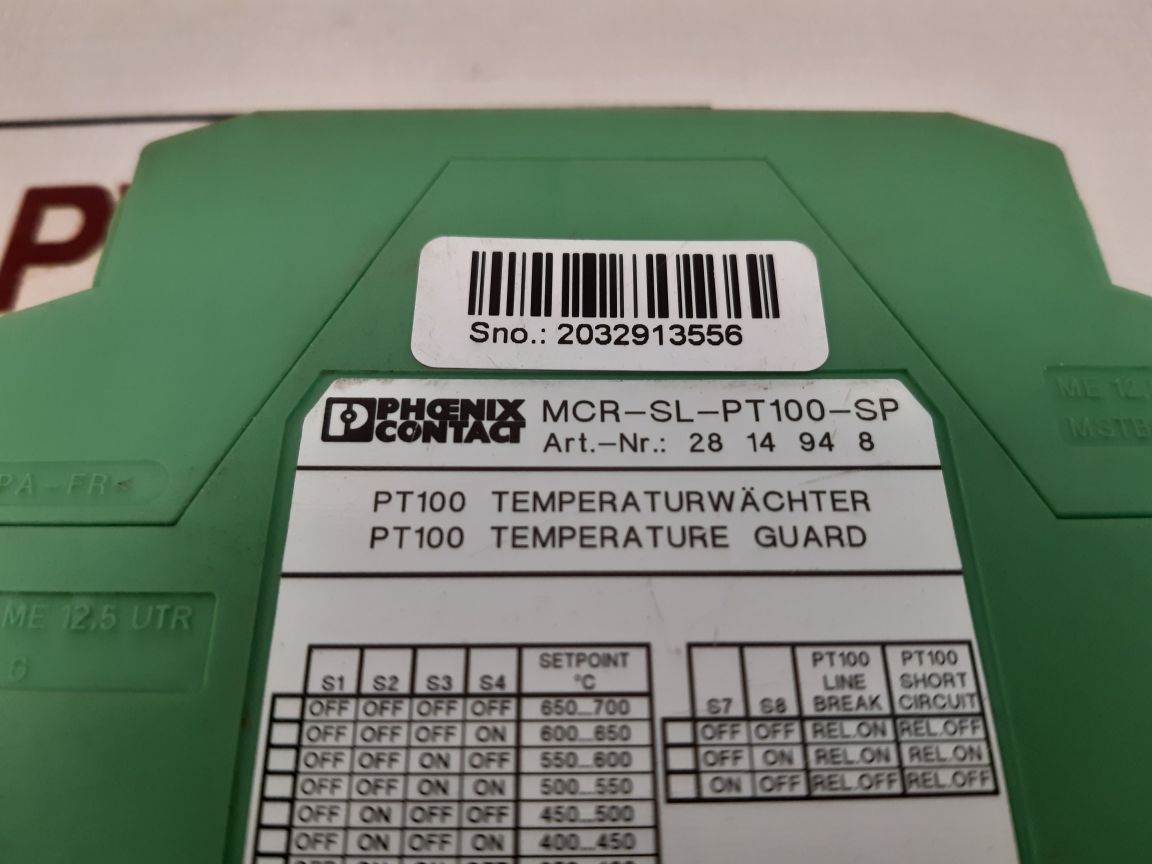 Phoenix Contact Mcr-sl-pt100-sp Temperature Monitoring 20-30Vdc 28 14 94 8