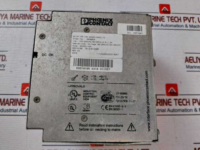 Phoenix Contact Quint-ps-100-240Ac/24Dc/10 Quint Power Supply 10A 24Vdc