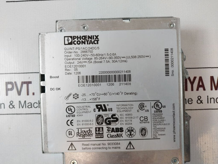 Phoenix Contact Quint-ps/1Ac/24Dc/5 Power Supply Unit Rev 05