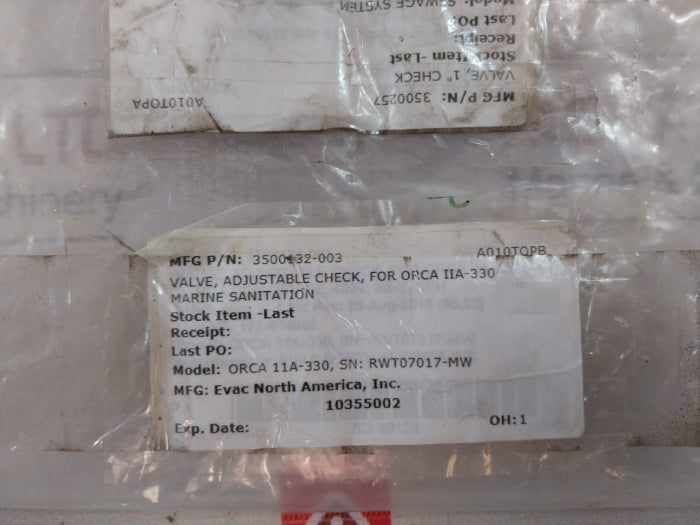 Evac PVG-I ORCA 11A-330 Adjustable Check Valve 3500257