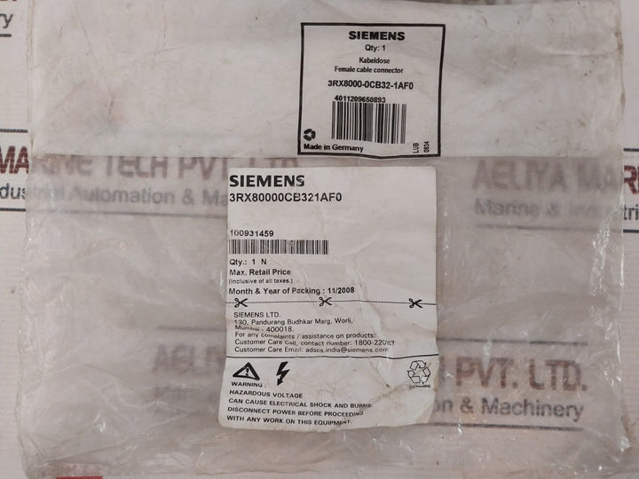 Siemens 3Rx8000-0Cb32-1Af0 Female Cable Connector