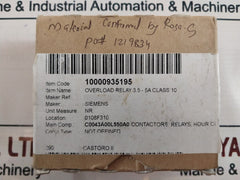SIEMENS 3RU2116-1FB0 Thermal Overload Relay 3.5-5 A 690V 6kV