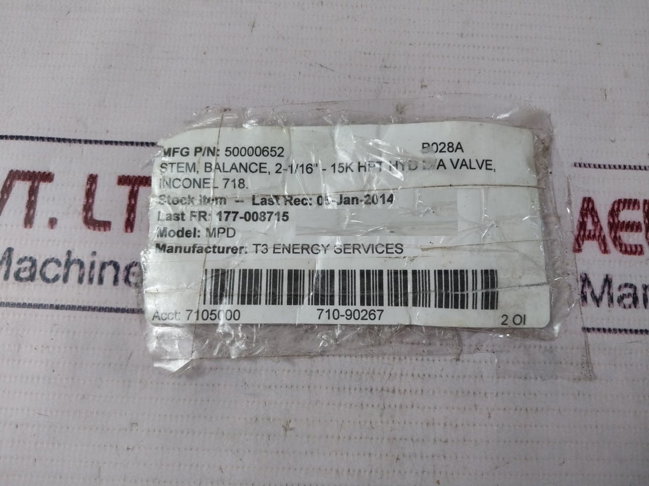 T3 Energy 50000652 Balance Stem For Valve MPD HT-416378