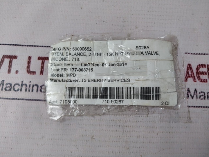 T3 Energy 50000652 Balance Stem For Valve MPD HT-416378