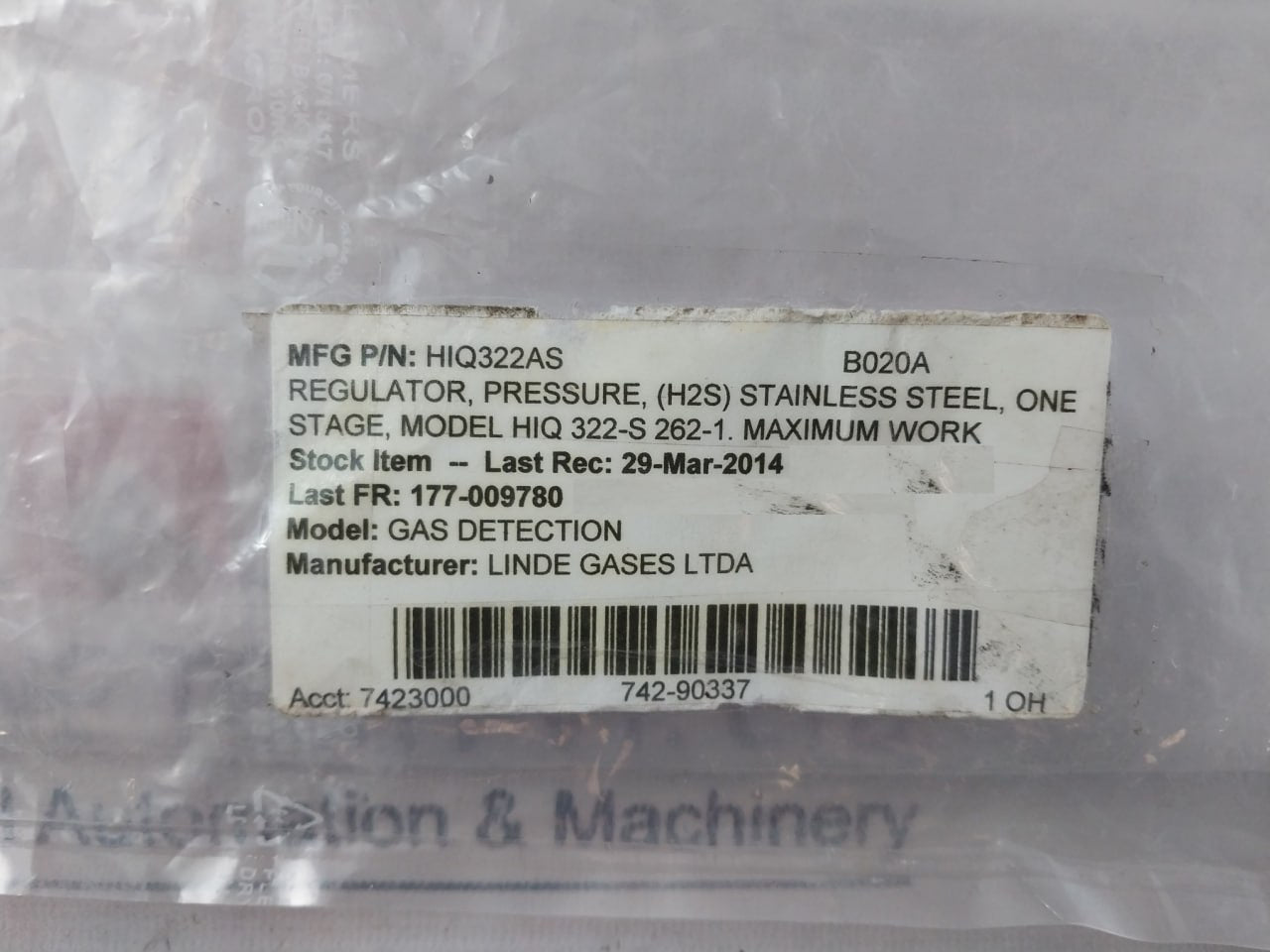 Linde Wika HIQ 322-S 262-1 Pressure Regulator 3000 PSI/207 BAR