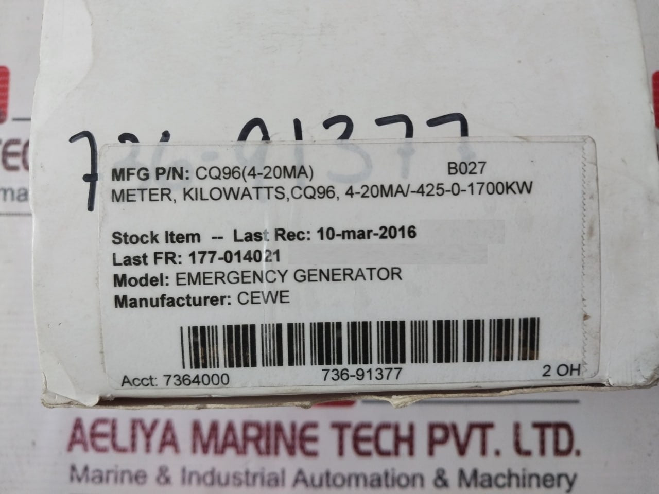 CEWE INSTRUMENT CQ96 Analog Kilowatt Meter-425-0-1700 KW