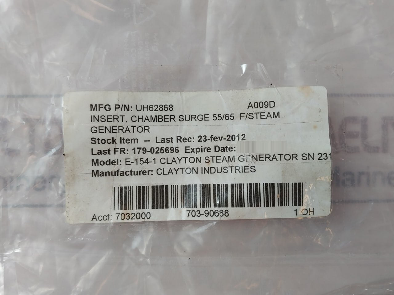 Clayton UH62868 Chamber Surge Insert 55/65 F for Steam Generator