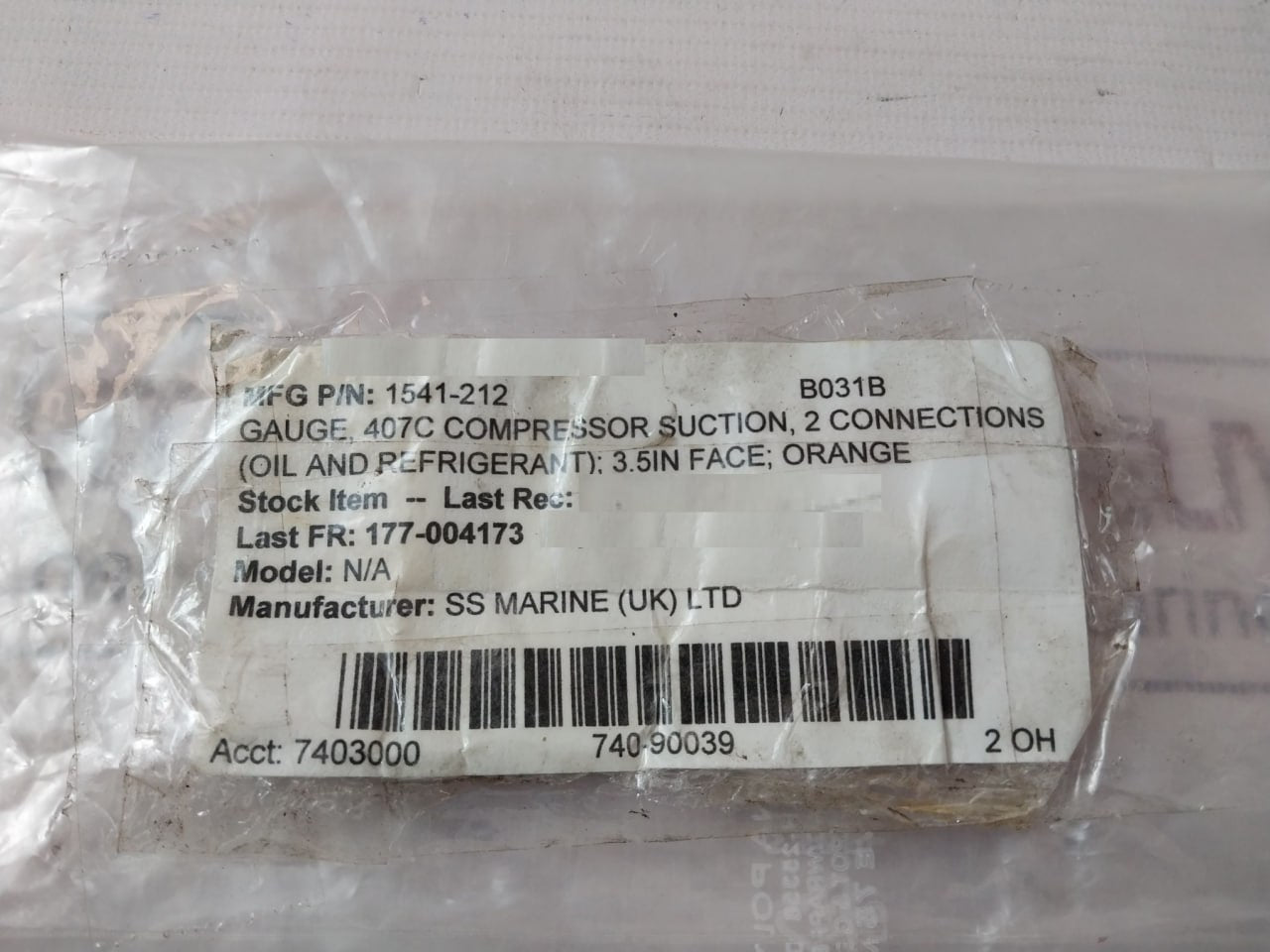 Johnson Controls 1541-212 Pressure Gauge -1 To 12 Bar 407C Compressor Suction