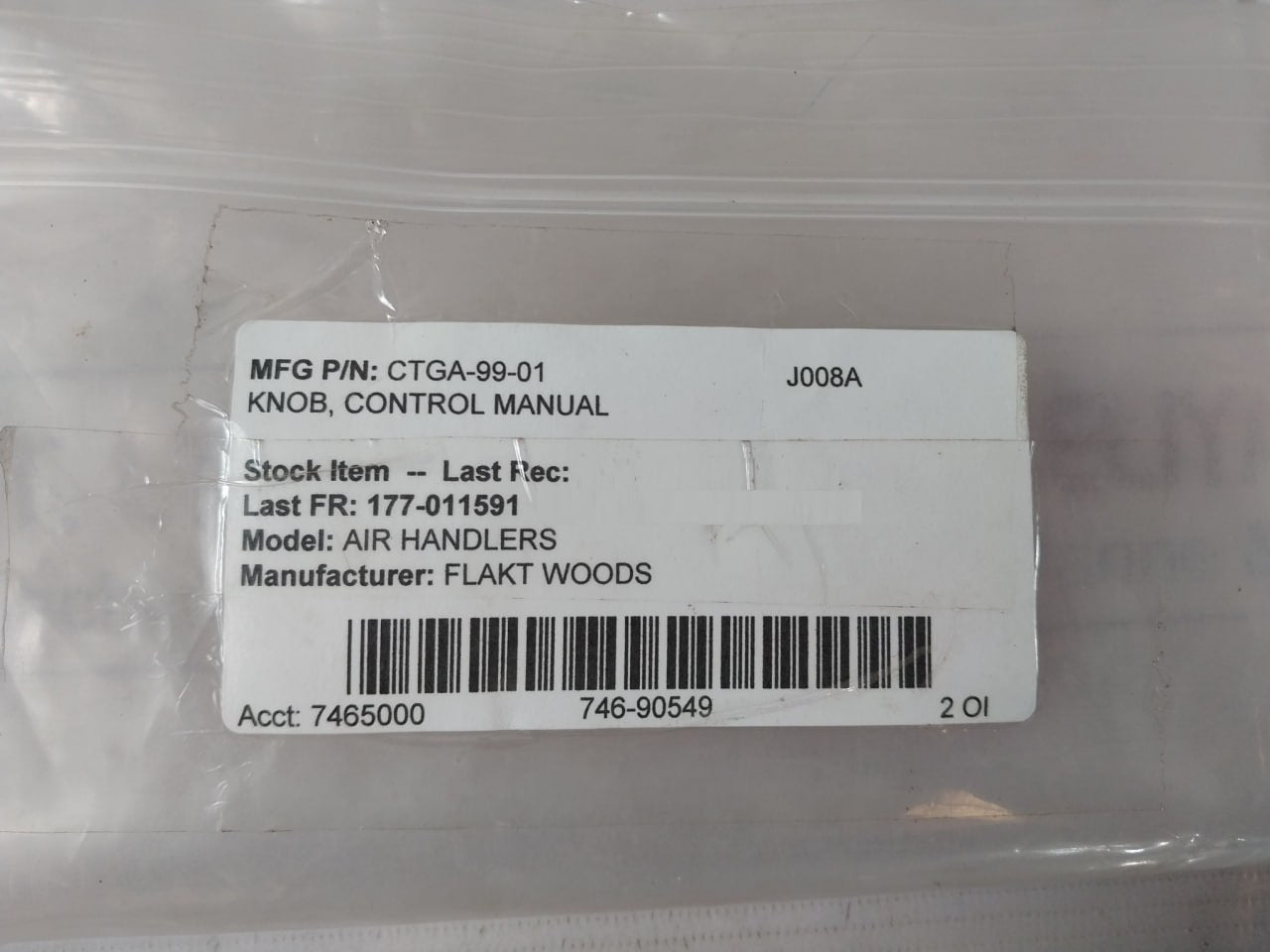 Flakt Woods Ctga-99-01 Air Handler Control Manual Knob Kit