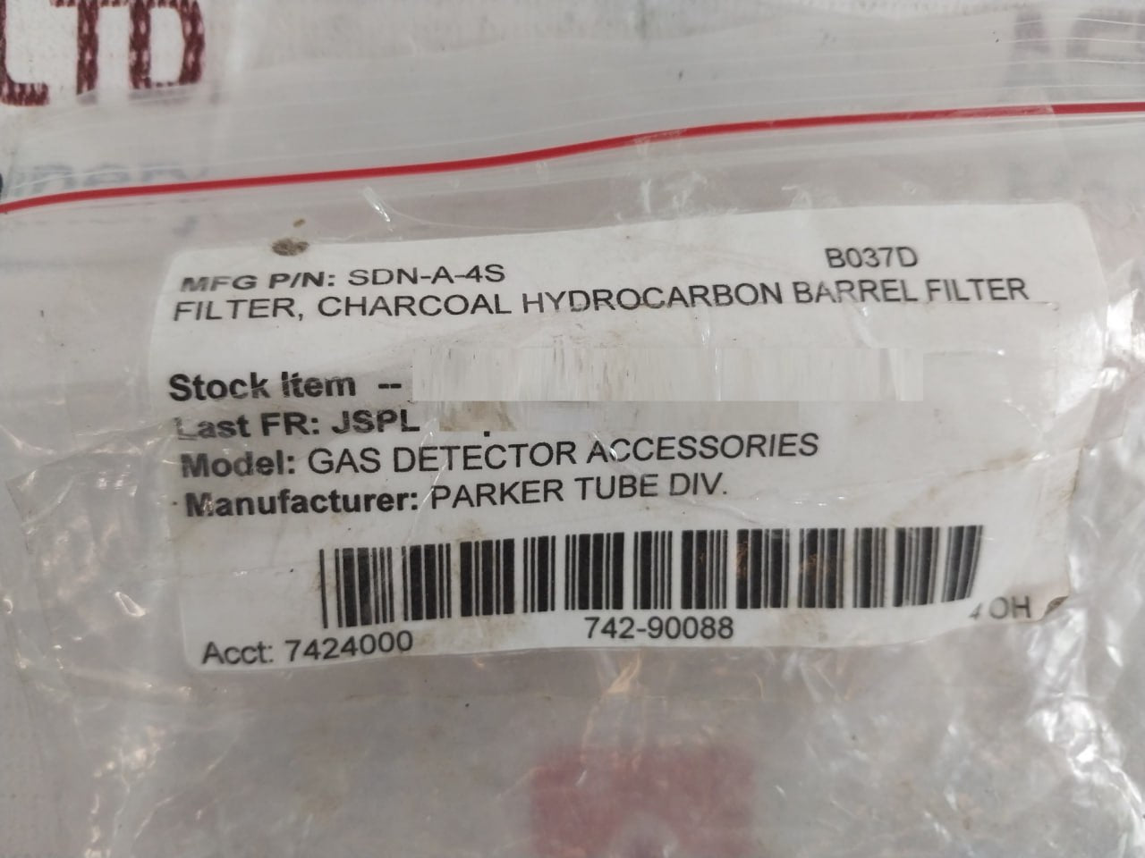 Parker Sdn-a-4S Charcoal Hydrocarbon Barrel Filter 100 Psig B037D