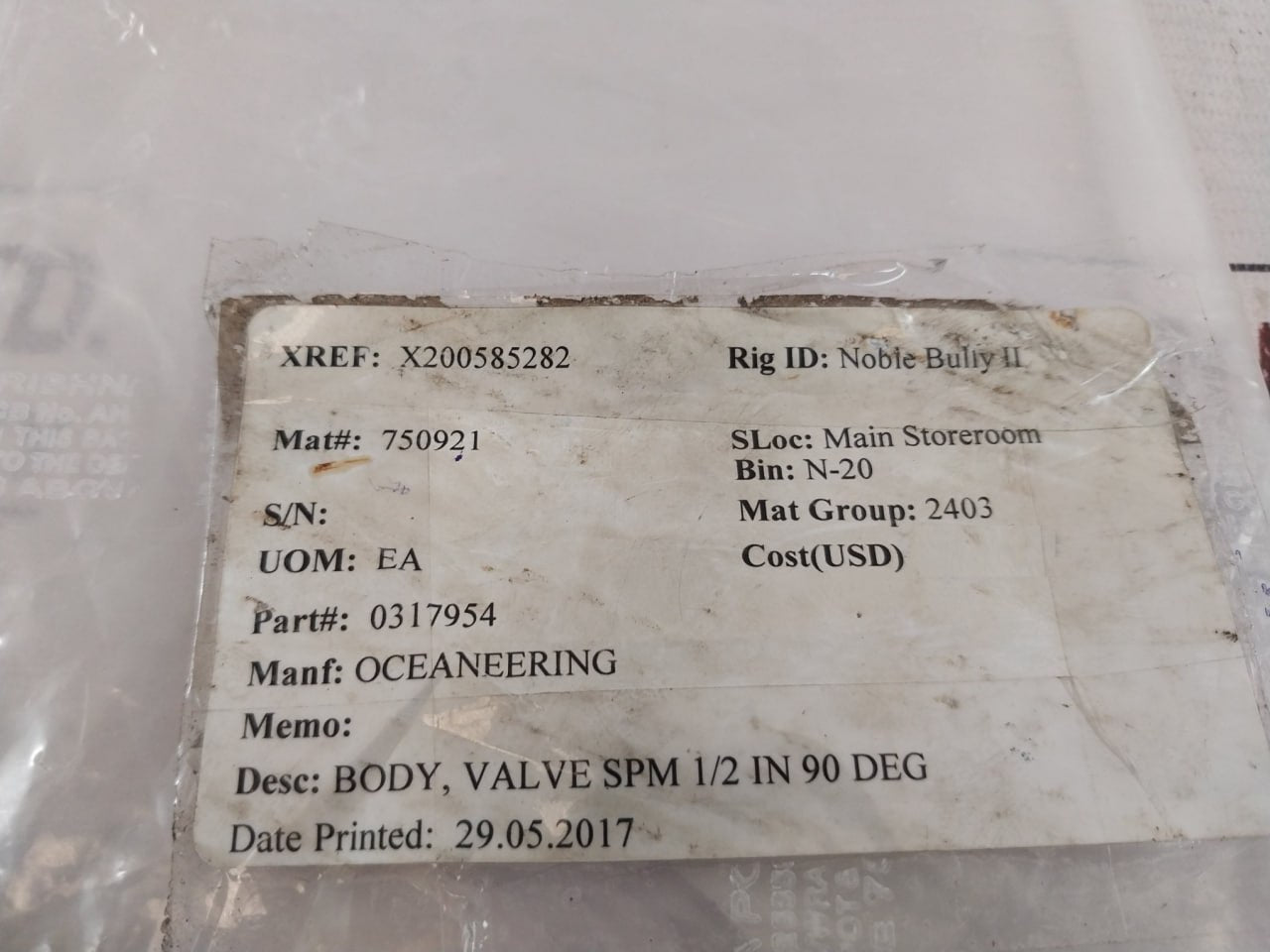 OCEANEERING 0317954 Body Valve SPM 0.5 In 90 DEG 3wnc Seal Subbed 3-5KSI