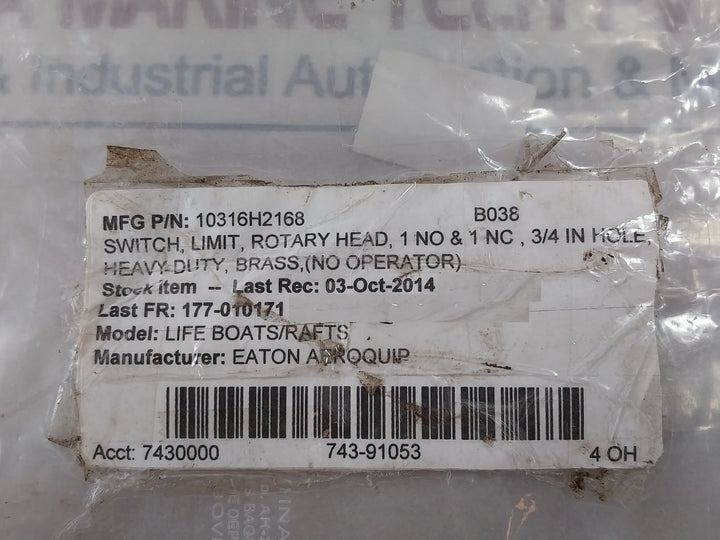 Eaton 10316H2168 Rotary Head Limit Switch 3/4 IN Hole Brass