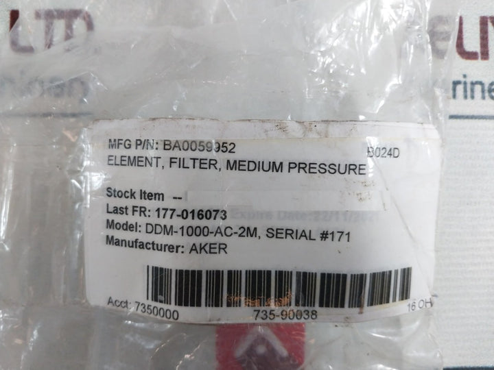 Aker BA0059952 DDM-1000-AC-2M Filter Element B024D