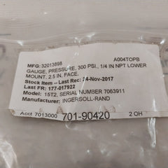 Ingersoll Rand 32013898 Pressure Gauge 1/4 In NPT Lower Mount