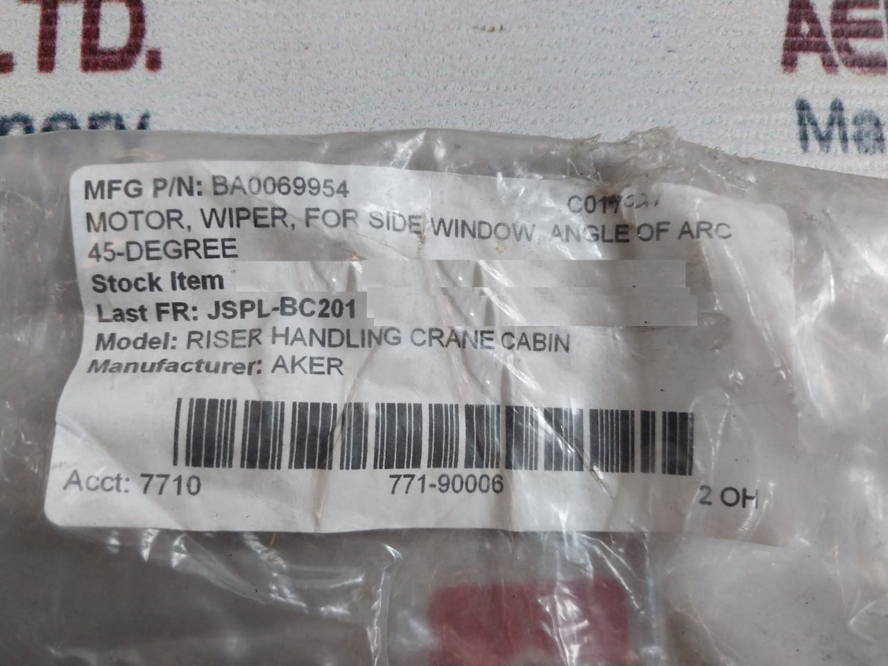 B Hepworth 10162260Vf Wiper Motor For Side Window 80Nm 220V Ac10Mcable