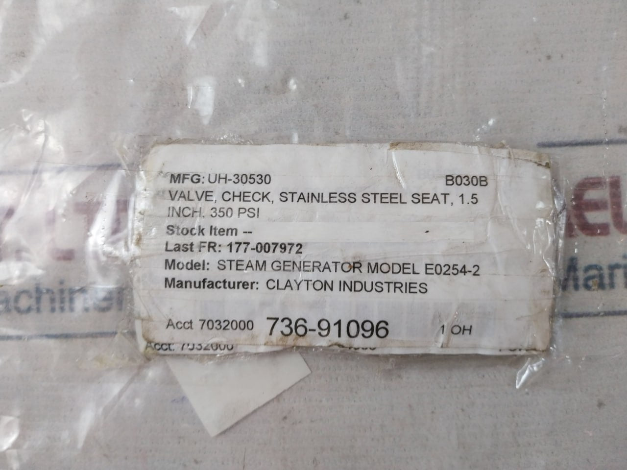 Clayton 1000 Wog Check Valve 1.5 Inch Stainless Steel Seat 350 Psi