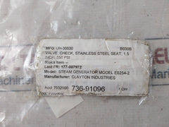 Clayton 1000 Wog Check Valve 1.5 Inch Stainless Steel Seat 350 Psi