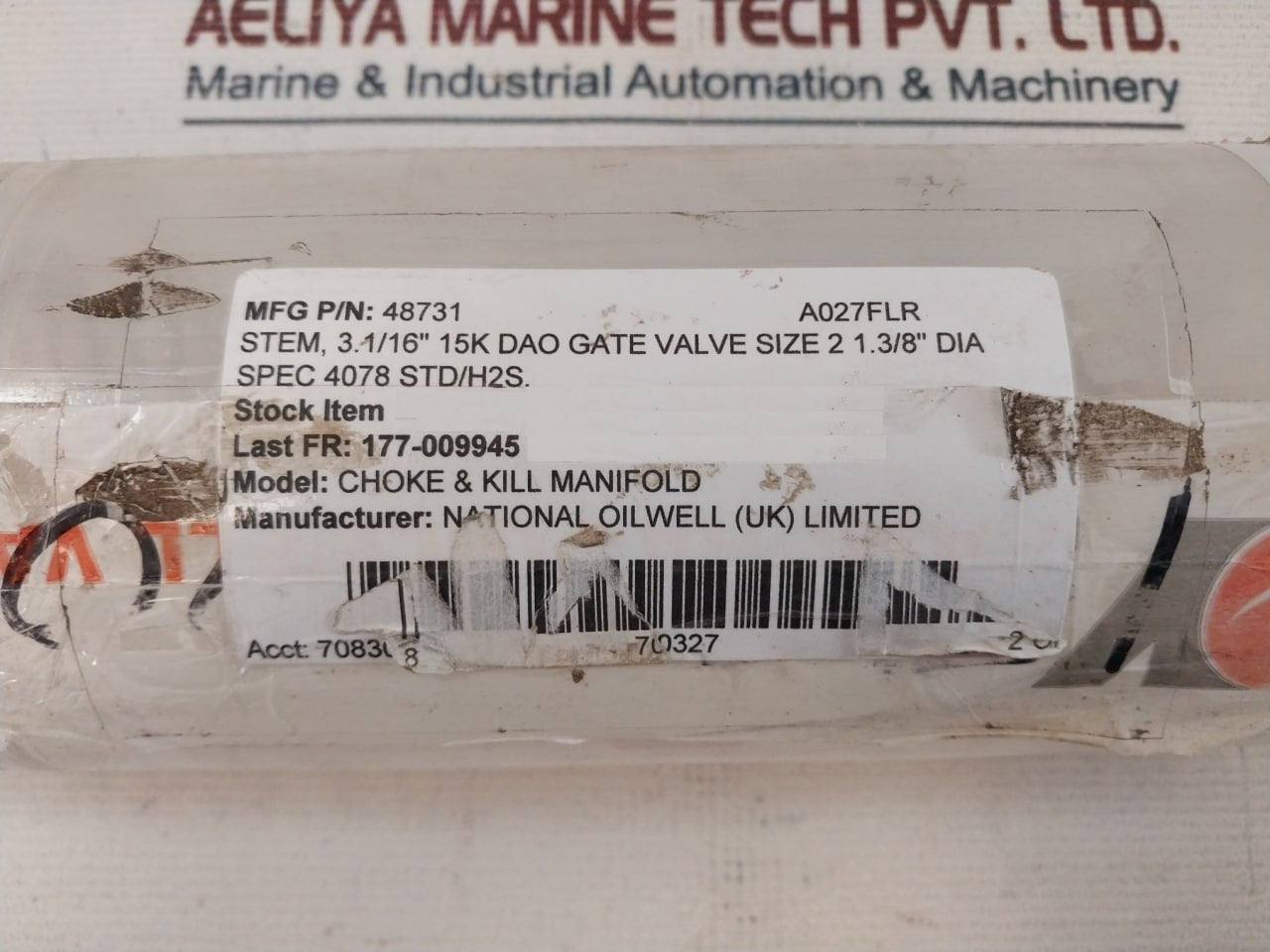 National Oilwell Varco 48731 Stem 3.1/ 16 Inch 15k Dao Gate Valve Size 2 1.3 /8