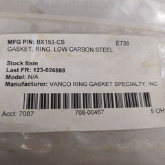 Vanco Bx-153-s-4 Gasket Ring Bx153-cs 6a0003
