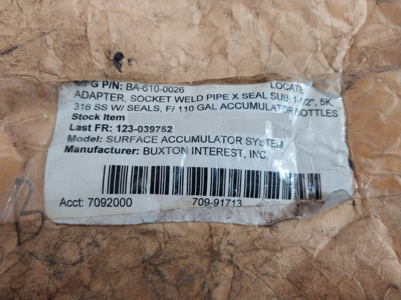 DTL Technologies FSX66 Socket Weld Pipe Surface Accumulator System BA-610-0026