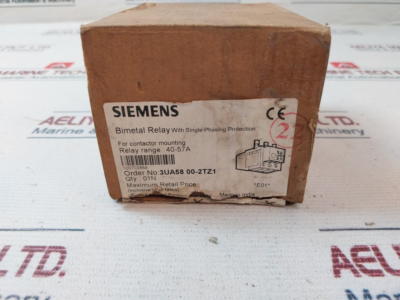 Siemens 3UA58 00-2TZ1 Single Phase Overload Relay IP00