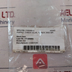 Cameron 2185598-01 Poppet Check Valve 3/4 Inch 5ksi Wp Rev.a01