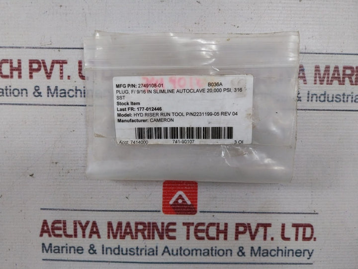 Autoclave Cpx90 Autoclave Connection 316 Sst Plug 2749108-01