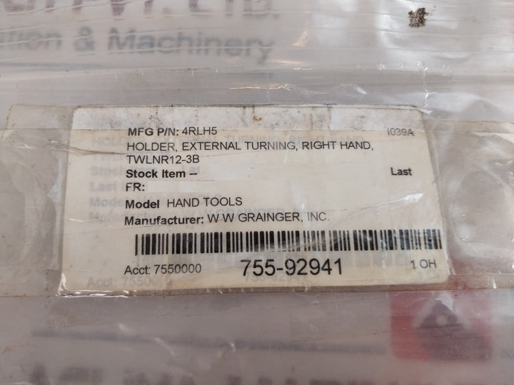 Ingersoll Twlnr 12-3B Right Hand External Turning Holder 4Rlh5