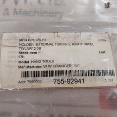 Ingersoll Twlnr 12-3B Right Hand External Turning Holder 4Rlh5