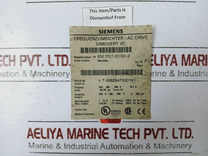 Siemens 4Am8695-0Ua40-0Nn2 Single Phase Power Transformer 3Ac 380-480V