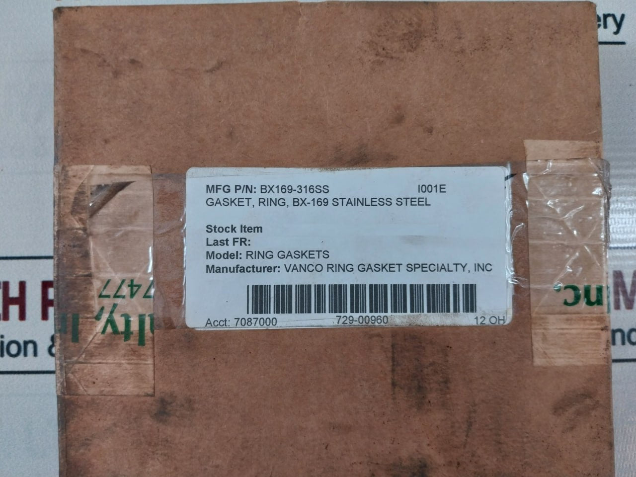 Vanco 6A0003 BX169-S316-4 Gasket Ring BX-169 Stainless Steel BX169-316SS