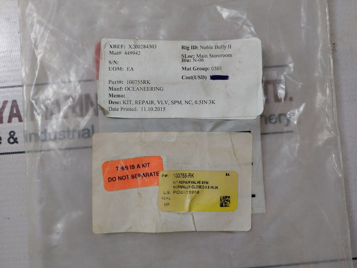 Oceaneering 100755-rk Spm Normally-closed 0.5In 3K Valve Repair Kit