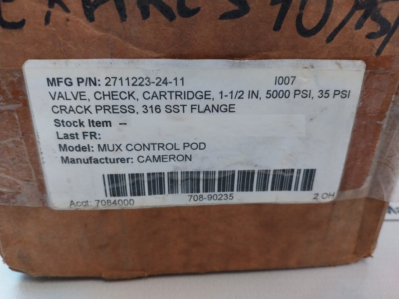Gilmore 25120-0.2 1-1/2 In Check Valve Cartridge 5000 Psi