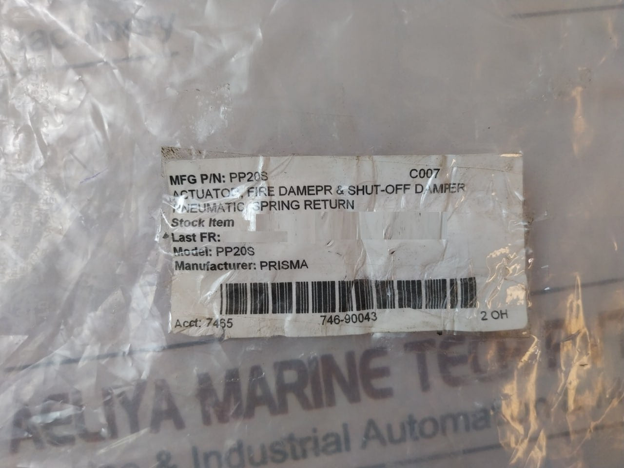 Prisma Pp20S Single Acting Pneumatic Spring Return Actuator 1/4Inch Bsp Max 8Bar