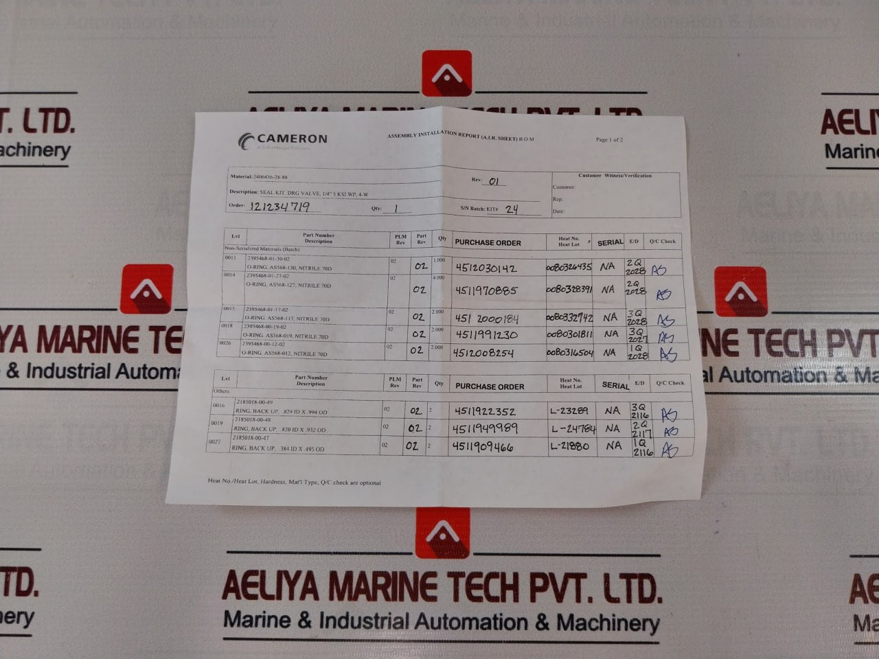 Cameron 2406436-28-99 Drg Valve Repair Kit