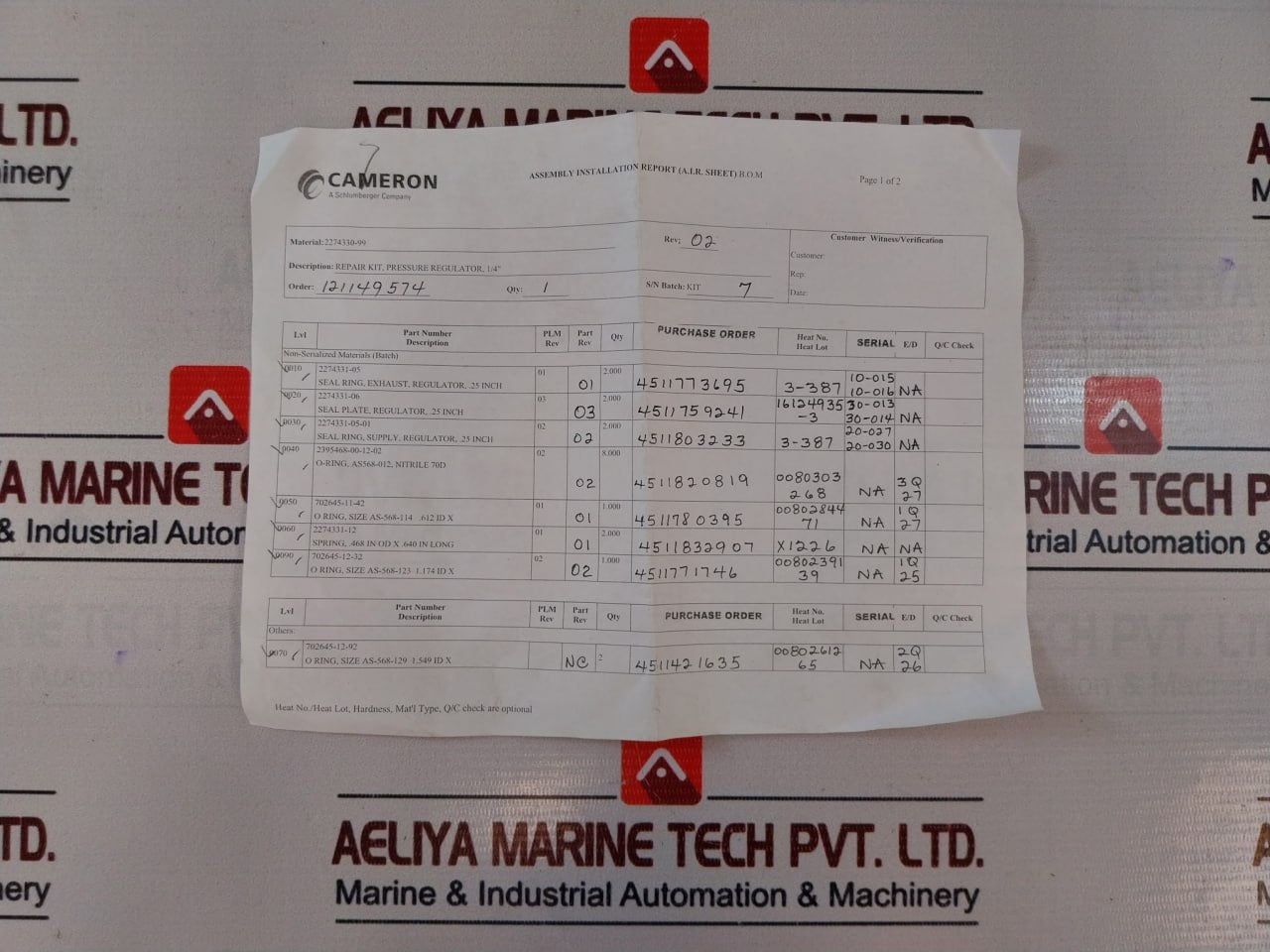 Cameron 2185018-00-59 Regulator Repair Kit