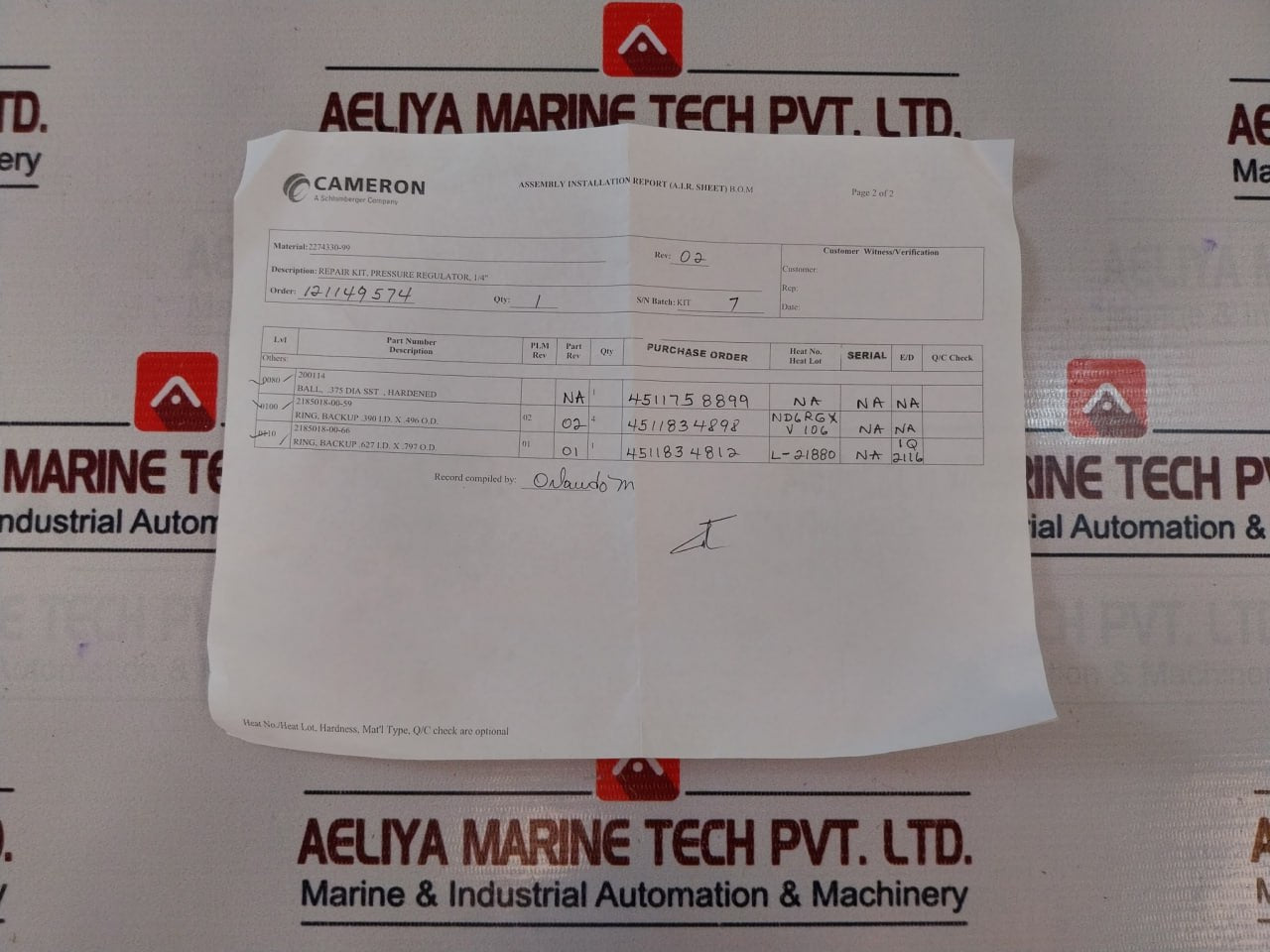 Cameron 2185018-00-59 Regulator Repair Kit