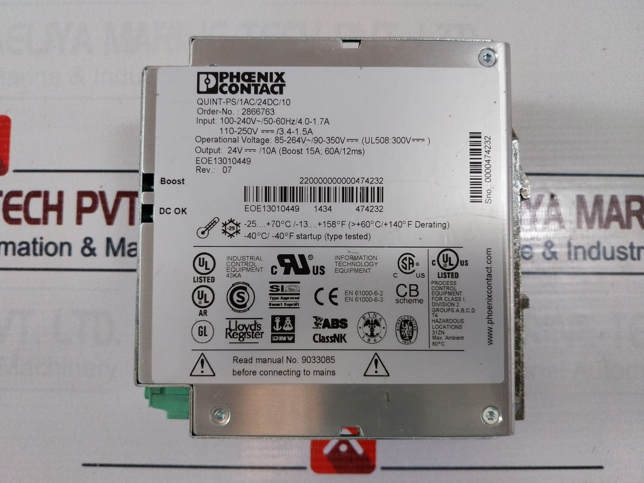 Phoenix Contact Quint-ps/1Ac/24Dc/10 Power Supply 85-264V 90-350V