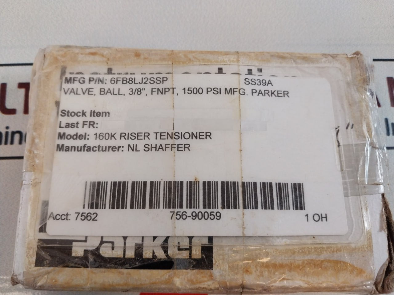 Parker 6F-b8Lj2-ssp B Series Manual Ball Valve 160K Riser Tensioner