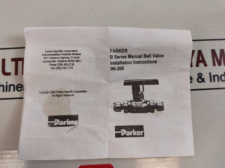Parker 6F-b8Lj2-ssp B Series Manual Ball Valve 160K Riser Tensioner