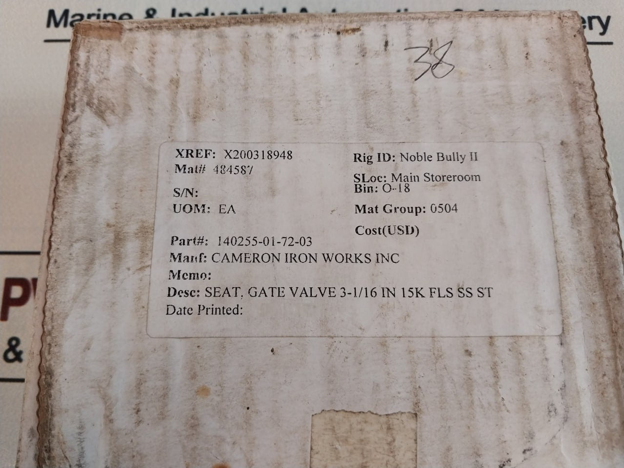 Cameron 140255-01-72-03 Seat Gate Valve 3-1/16 In 15k Fls Ss St 484587