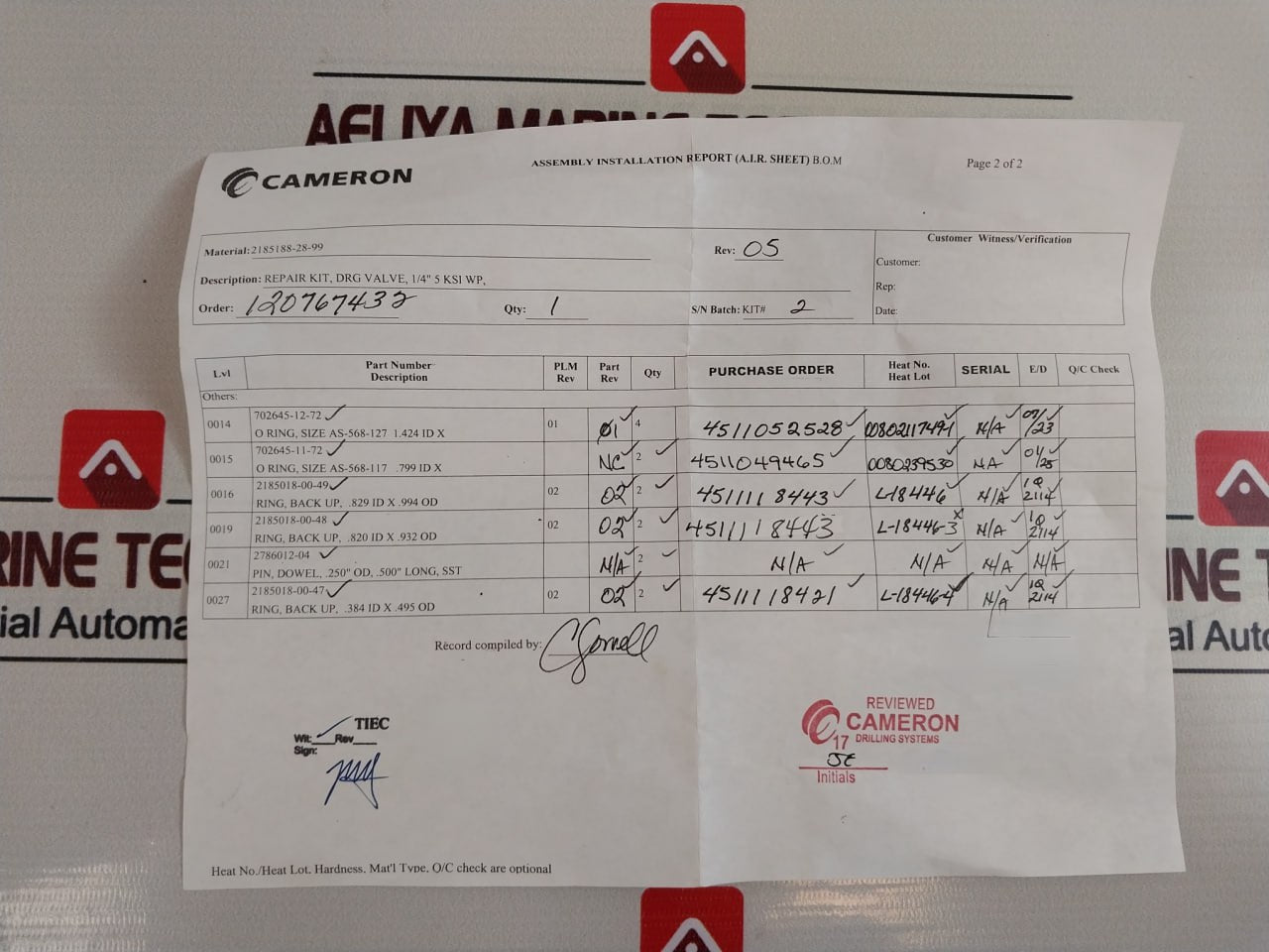 Cameron 2185188-28-99 Drg Valve Repair Kit