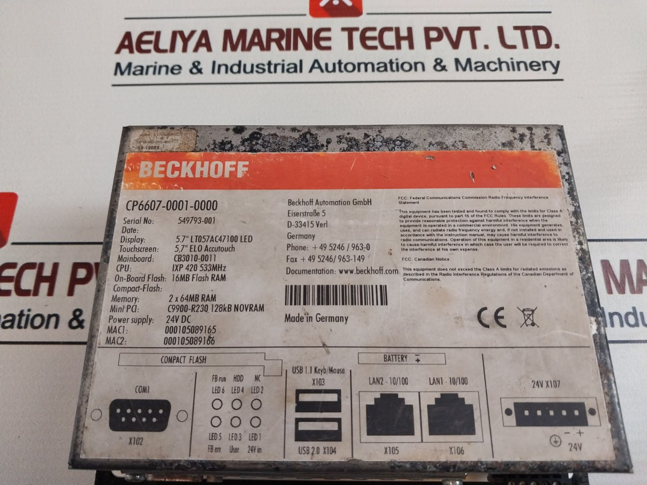 Beckhoff CP6607-0001-0000 Touch Screen Panel Digitzie 5.7 Inch 24 VDC